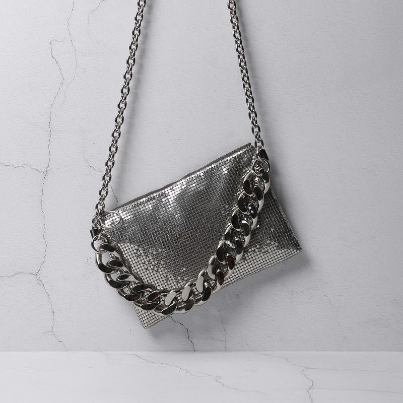 Silver Sequins Chunky Handle Crossbody Chain Bags| PRUSES-2
