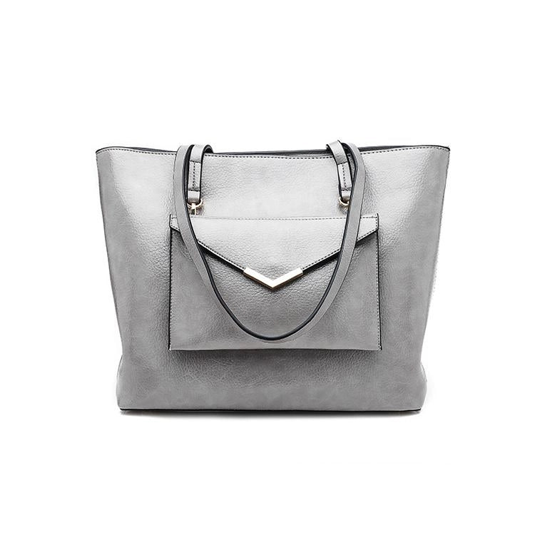 Silver Vegan Leather Tote Bags with Pocket | PRUSES