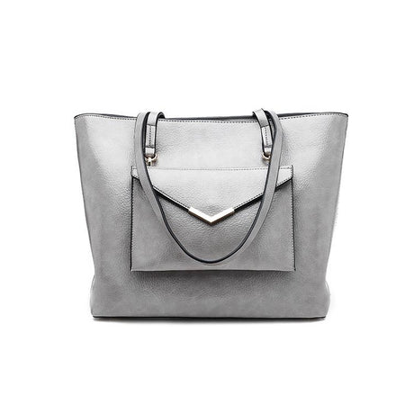Silver Vegan Leather Tote Bags with Pocket | PRUSES