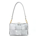 Silver Woven Leather Zipper Shoulder Square Handbags