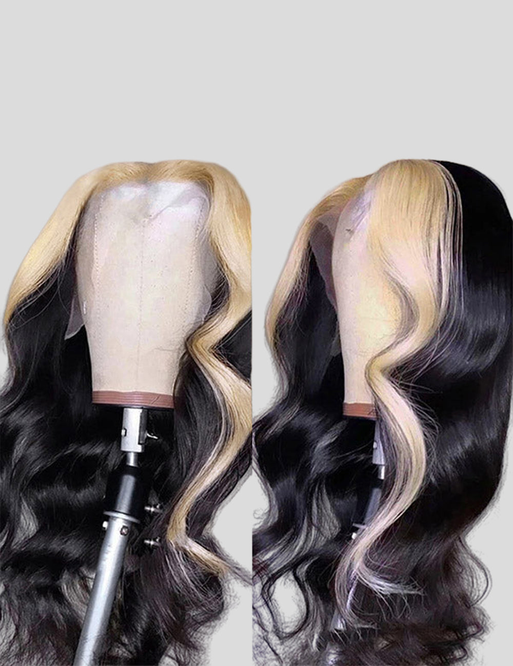 Skunk Stripe Hair Body Wave Front Wigs 30 Inch Lace Front Wigs with Baby Hair Colored Human Hair Wigs-4