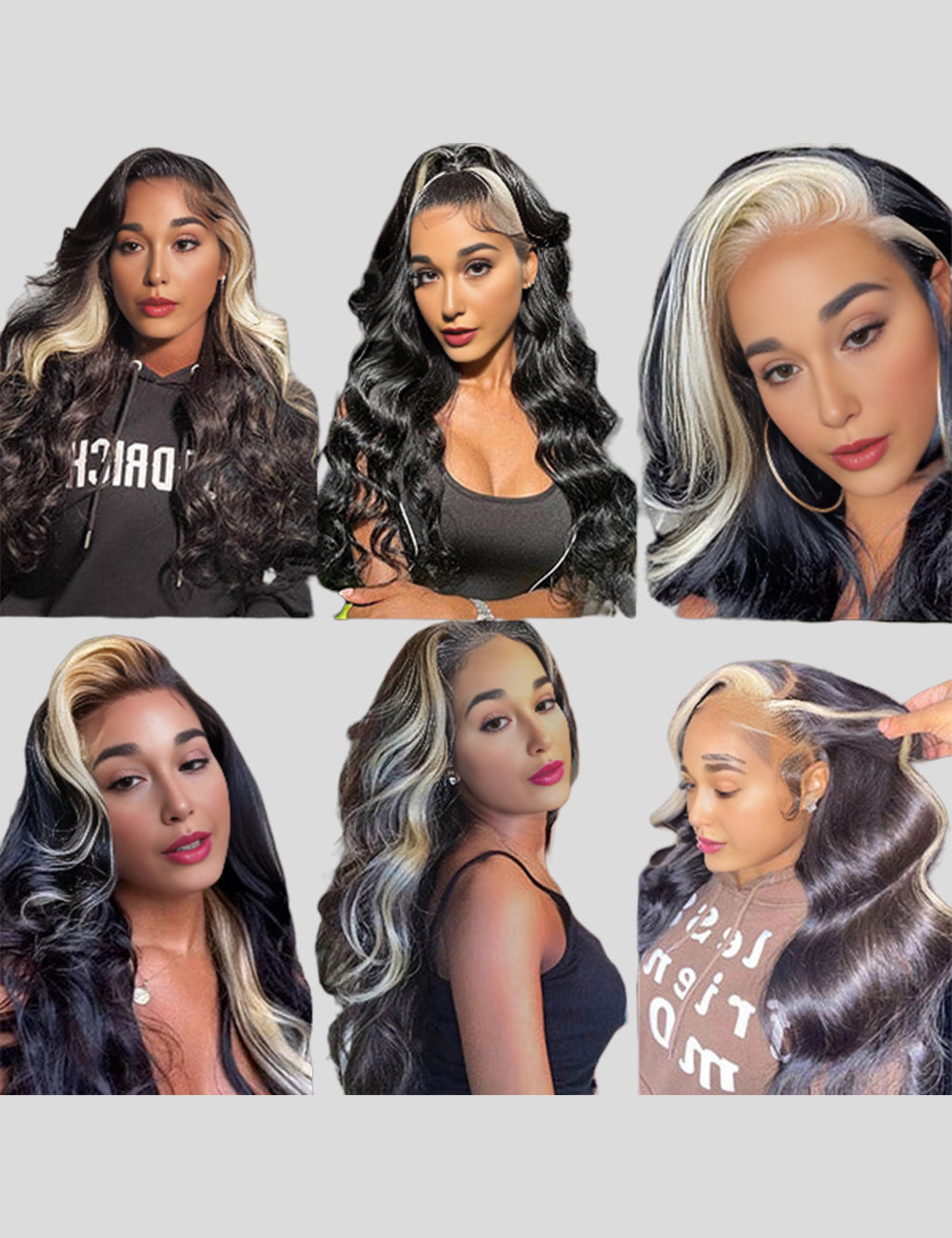 Skunk Stripe Hair Body Wave Front Wigs 30 Inch Lace Front Wigs with Baby Hair Colored Human Hair Wigs-5