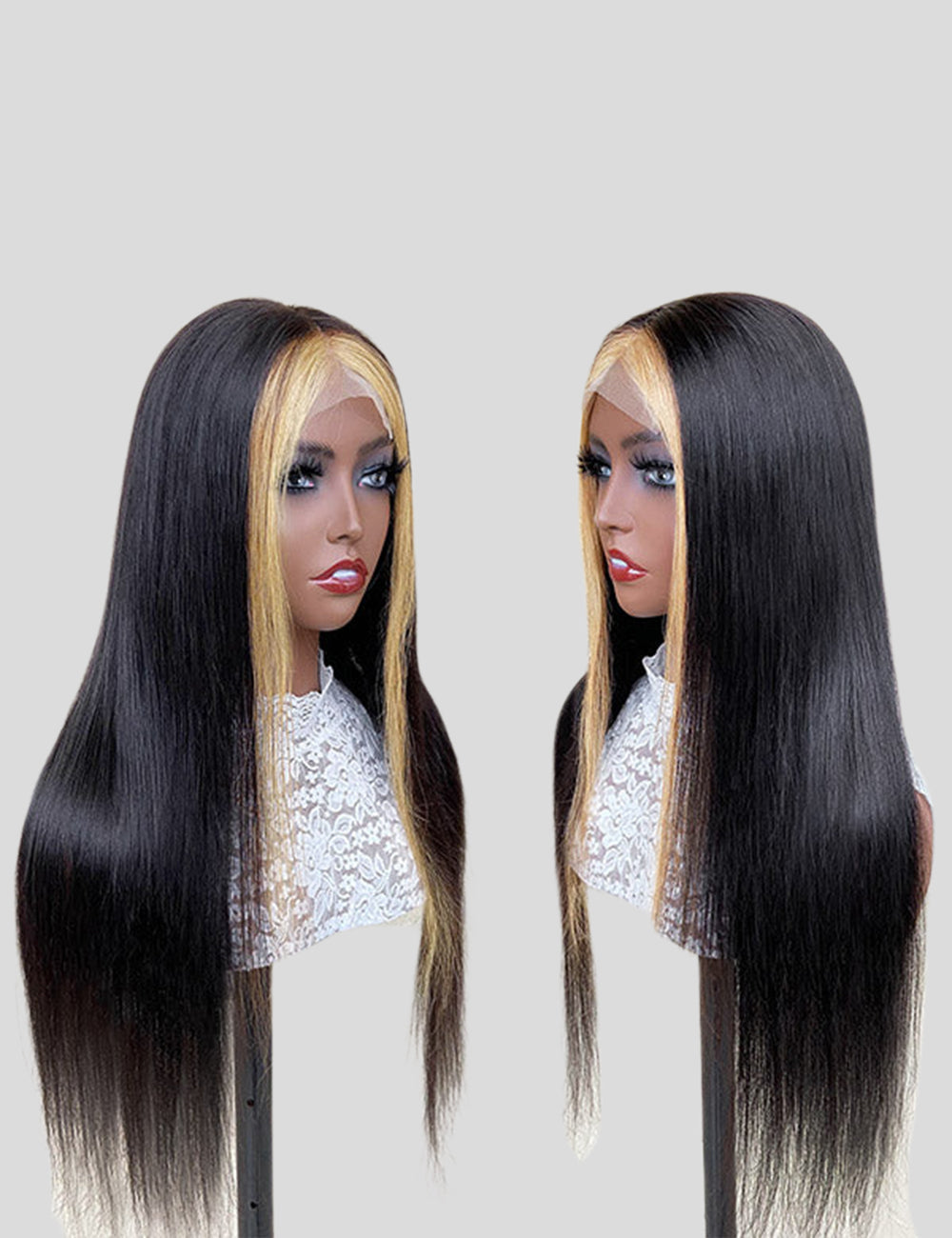Skunk Stripe Wig HD Lace Front Wigs Highlight Straight Human Hair Wigs-4