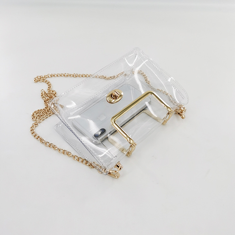 Small Clear Jelly Handbags Top Handle Twist Lock Flap Crossbody Purse with Chain | PRUSES-3