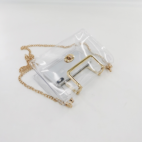 Small Clear Jelly Handbags Top Handle Twist Lock Flap Crossbody Purse with Chain | PRUSES-3