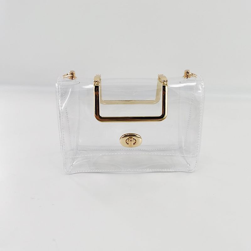 Small Clear Jelly Handbags Top Handle Twist Lock Flap Crossbody Purse with Chain | PRUSES