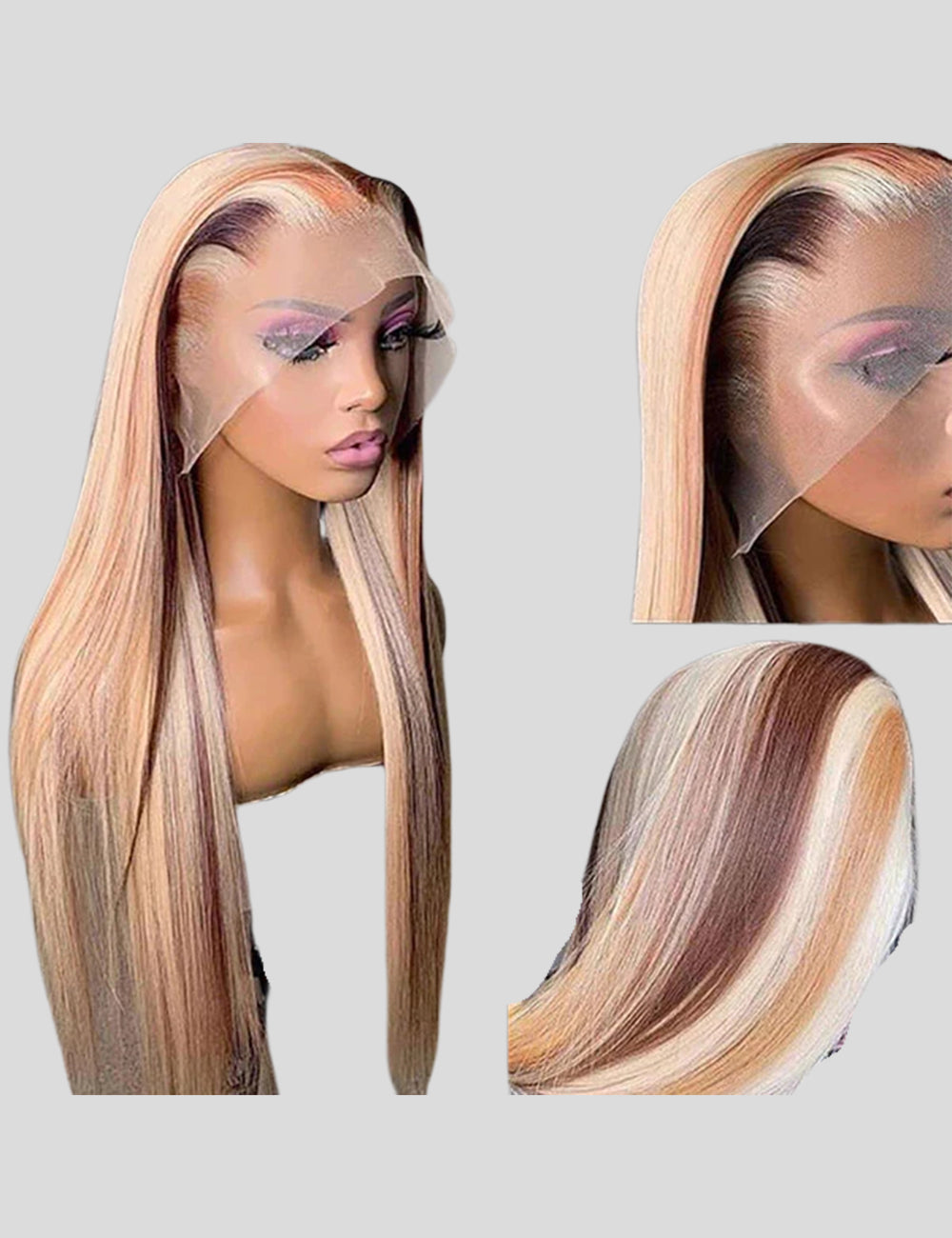 Straight Colored Wigs HD Transparent Highlight Wigs 13x4 Lace Front Wigs-3