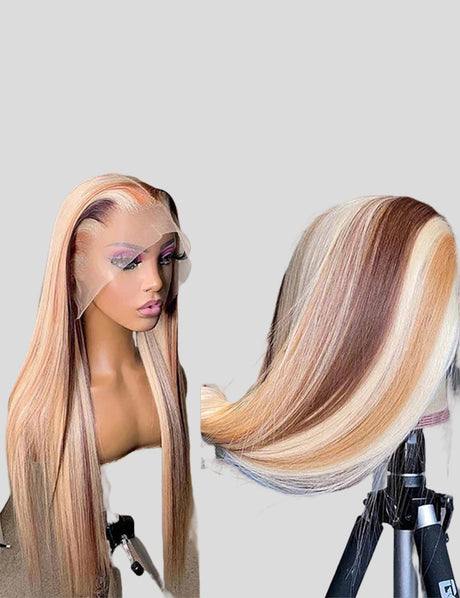 Straight Colored Wigs HD Transparent Highlight Wigs 13x4 Lace Front Wigs-4
