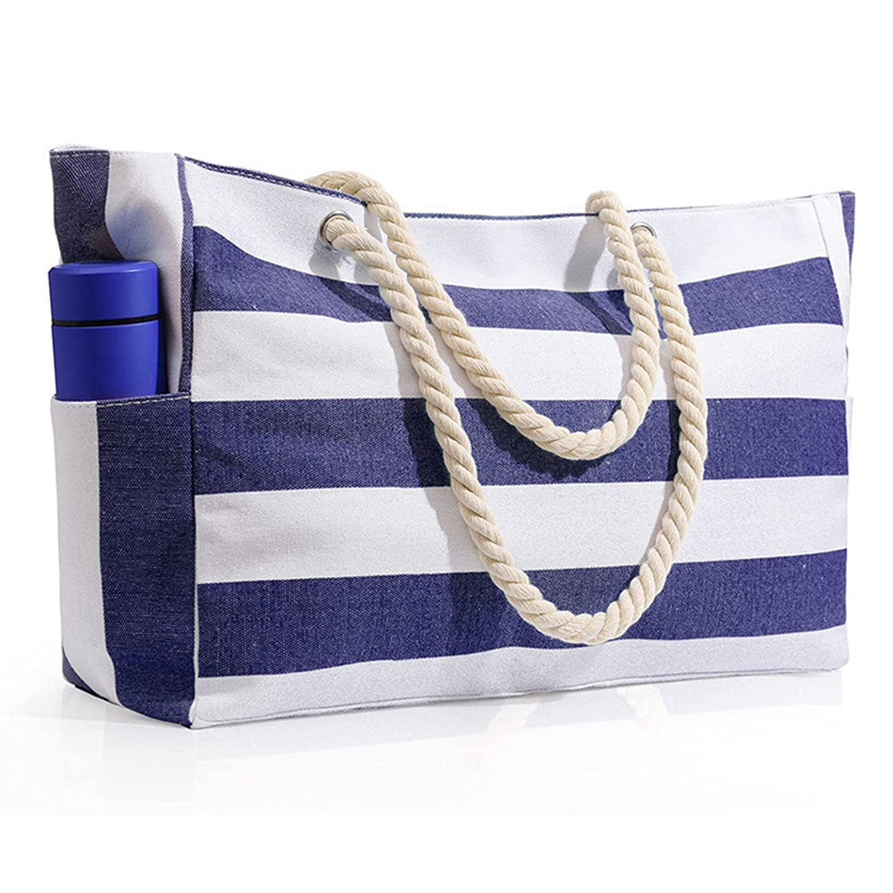 Striped Canvas Beach Large Capacity Tote Bag Travel Storage Bag |PRUSES