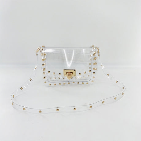 Studded Rivet Flap Clear Shoulder Bag Crossbody Purse with Chain Strap| PRUSES-1