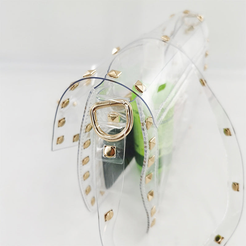 Studded Rivet Flap Clear Shoulder Bag Crossbody Purse with Chain Strap| PRUSES-11