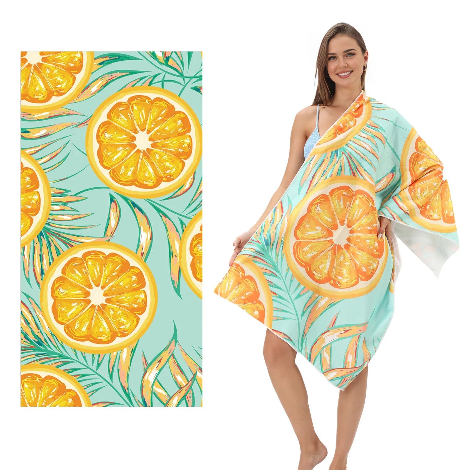 Summer Fruits Orange and Leaves Beach Towel | PRUSES-1