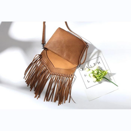 Tan Bohemia Vegan Leather Fringe Bags Crossbody Vintage Message Bags| PRUSES-3