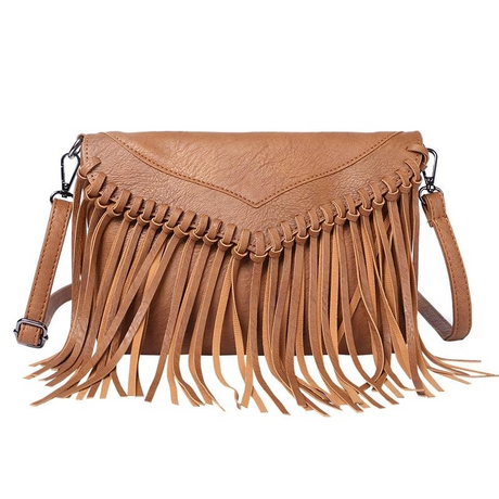 Tan Bohemia Vegan Leather Fringe Bags Crossbody Vintage Message Bags| PRUSES
