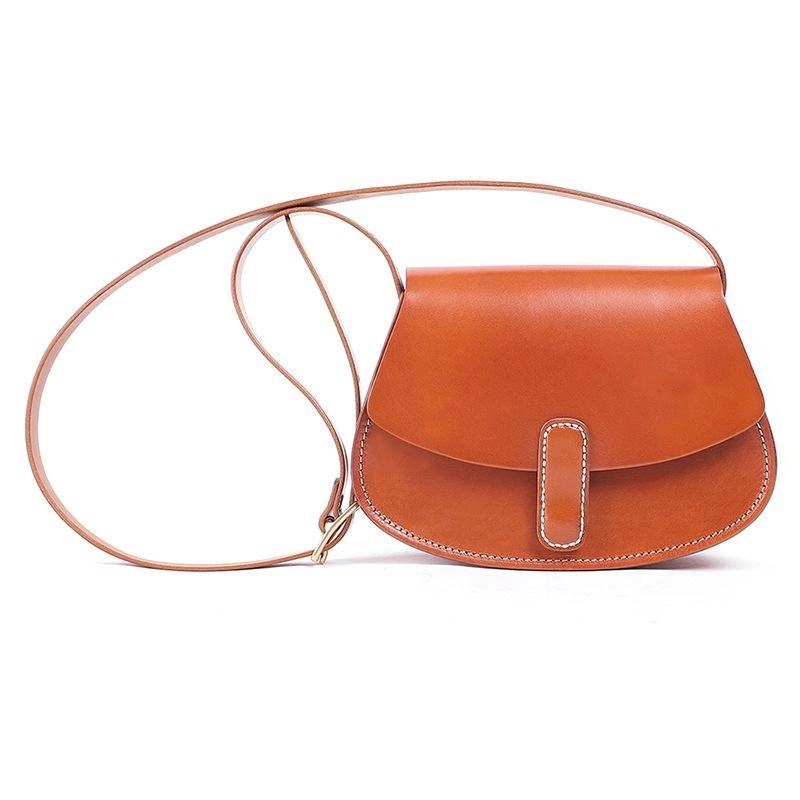 Tan Leather Flap Half-circle Saddle Bags Crossbody Bag | PRUSES-1