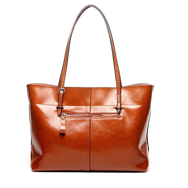 Tan Leather Tote Bag Fashion Genuine Leather Shopper Bag | PRUSES-2