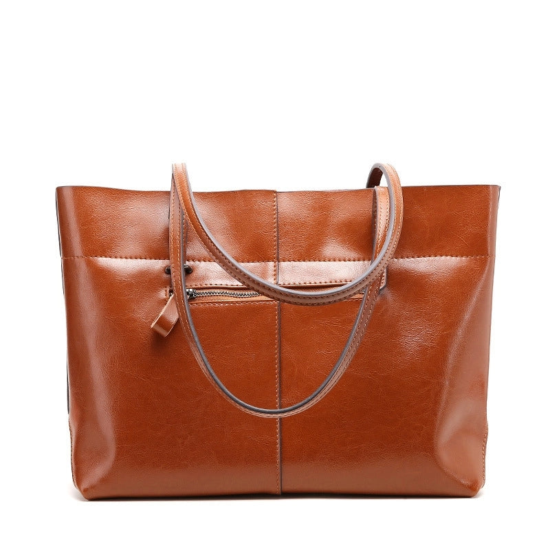 Tan Leather Tote Bag Fashion Genuine Leather Shopper Bag | PRUSES-6
