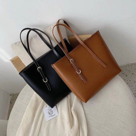Tan Vegan Leather Large Tote Bag with inner Pouch Shoulder Bags | PRUSES-1