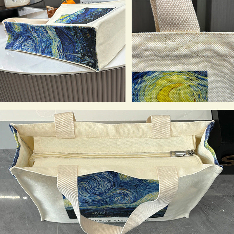 Van Gogh Starry Sky Oil Painting Canvas Tote Bag Student |PRUSES-1