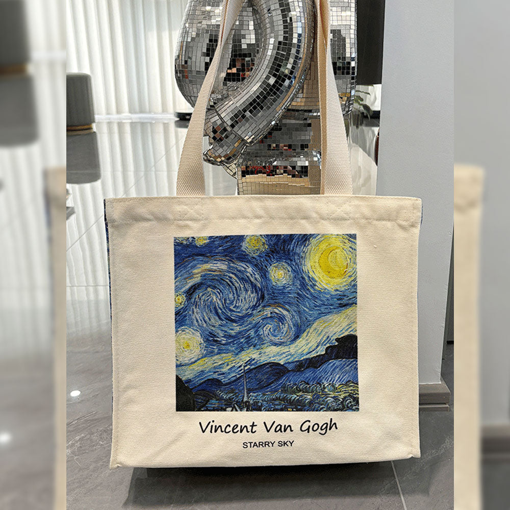 Van Gogh Starry Sky Oil Painting Canvas Tote Bag Student |PRUSES-2