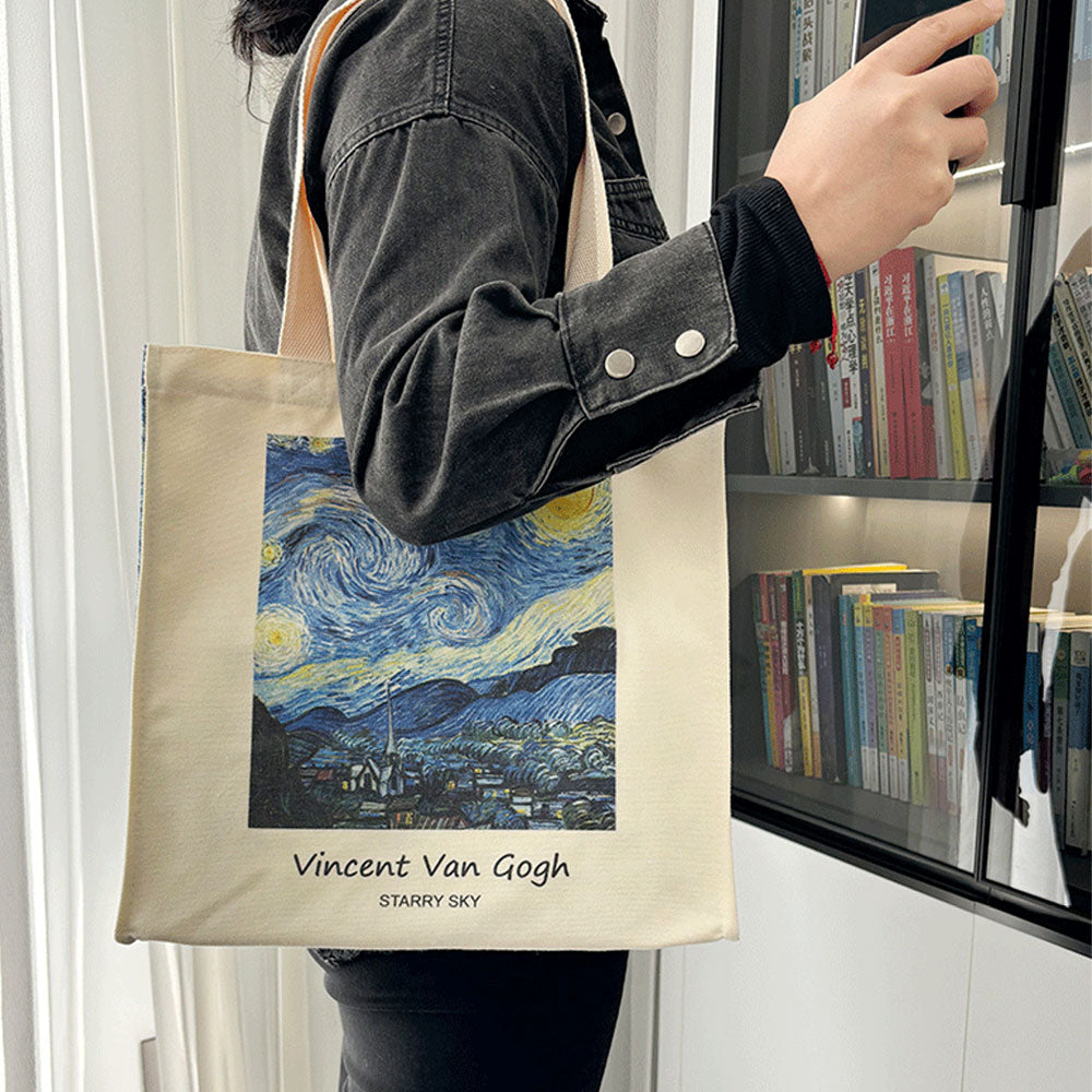 Van Gogh Starry Sky Oil Painting Canvas Tote Bag Student |PRUSES-3