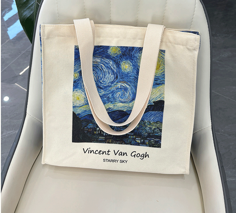 Van Gogh Starry Sky Oil Painting Canvas Tote Bag Student |PRUSES-4