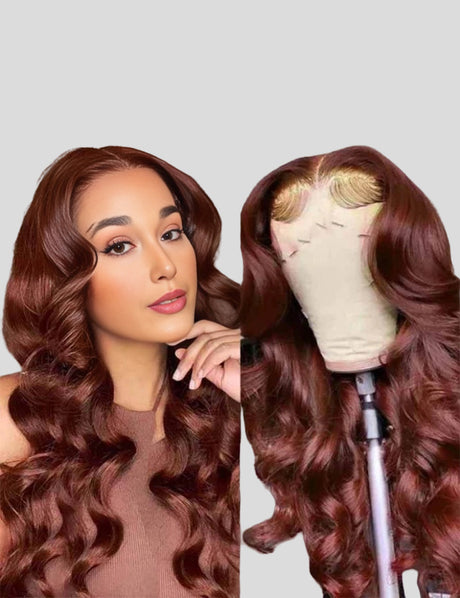 Wear Go Pre Cut HD Lace Human Hair Wigs #33 Auburn Reddish Brown Body Wave Real Glueless Wig-2