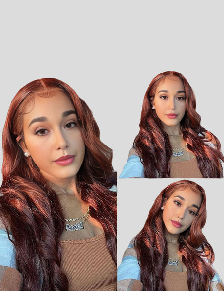 Wear Go Pre Cut HD Lace Human Hair Wigs #33 Auburn Reddish Brown Body Wave Real Glueless Wig-3