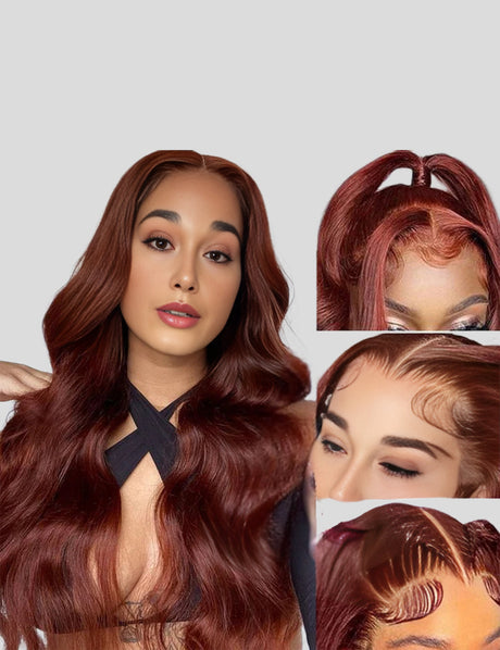 Wear Go Pre Cut HD Lace Human Hair Wigs #33 Auburn Reddish Brown Body Wave Real Glueless Wig-4