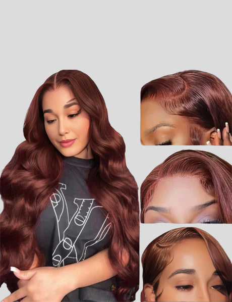 Wear Go Pre Cut HD Lace Human Hair Wigs #33 Auburn Reddish Brown Body Wave Real Glueless Wig-5