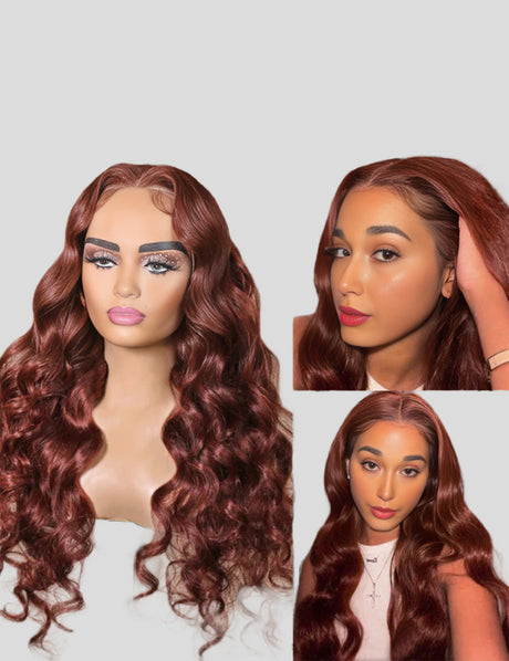 Wear Go Pre Cut HD Lace Human Hair Wigs #33 Auburn Reddish Brown Body Wave Real Glueless Wig-6