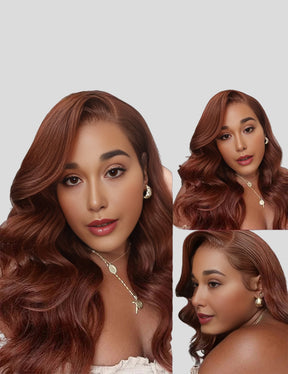 Wear Go Pre Cut HD Lace Human Hair Wigs #33 Auburn Reddish Brown Body Wave Real Glueless Wig