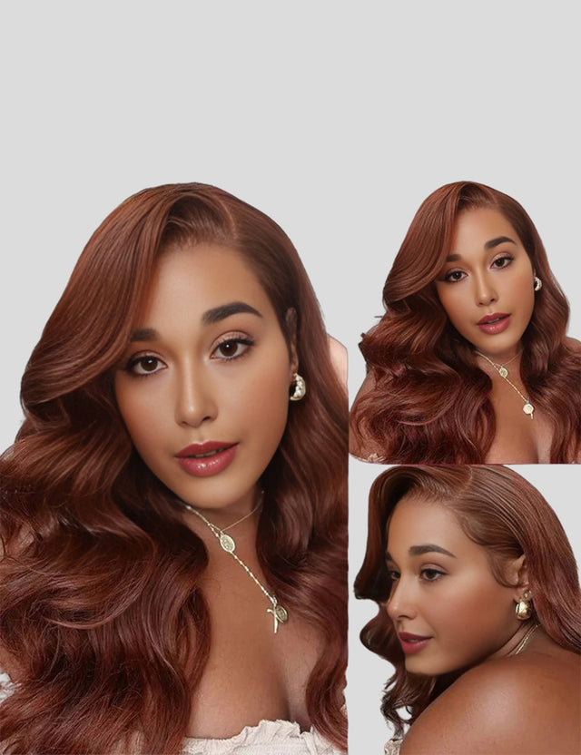Wear Go Pre Cut HD Lace Human Hair Wigs #33 Auburn Reddish Brown Body Wave Real Glueless Wig