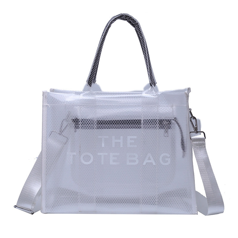 White Clear Tote Bag Large Tote Handbags with Removable Wide Strap | PRUSES-1