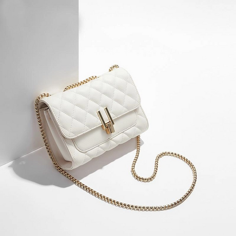 White Flap Quilted Work Bag Leather Shoulder Bags with Chain Strap-2