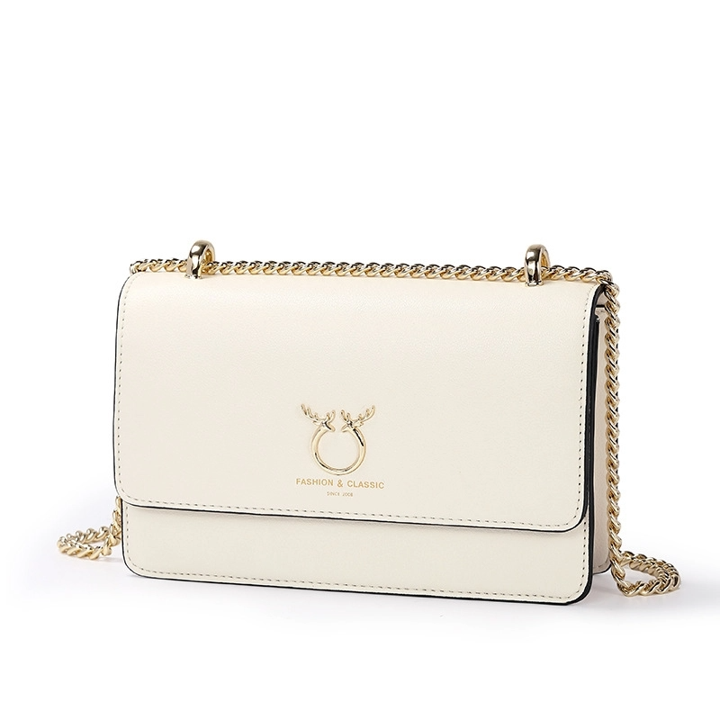 White Leather Flap Chain Bag Office Women's Crossbody Bags| PRUSES