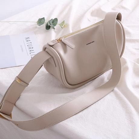 White Leather Vinatge Waist Bag Wide Strap Crossbody Bags | PRUSES