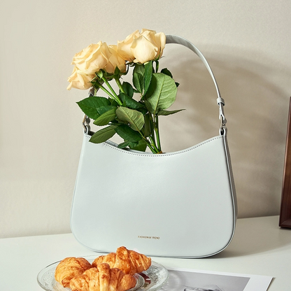 White Smooth Leather Shoulder Hobo Bags Trend Handbags | PRUSES-2