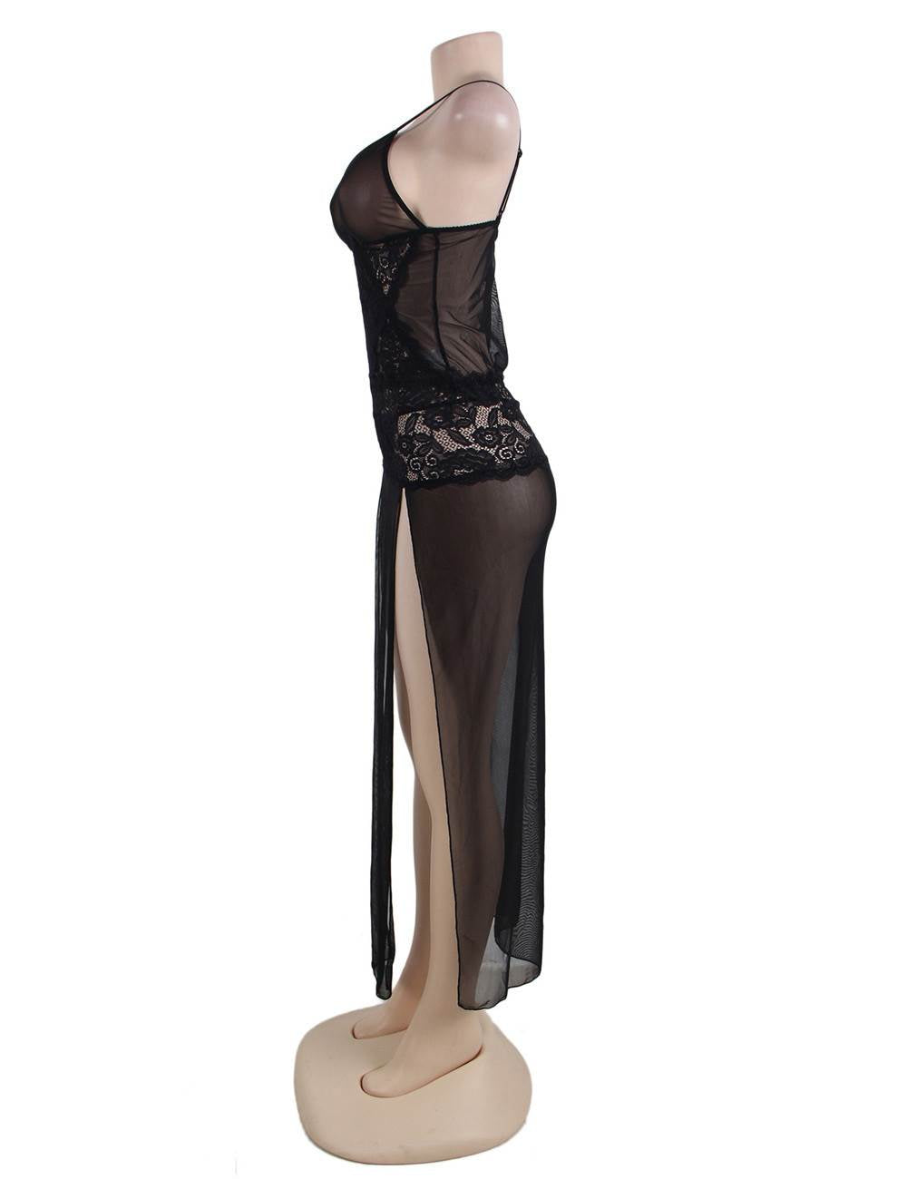 Women Plus Size Black Mesh Lace Elegant Dress Babydoll