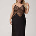 Women Plus Size Black Satin Lace Trim Spaghetti Strap Nightgown