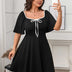 Plus Size Black Square Neck A-Line Midi Dress