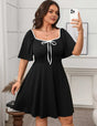 Plus Size Black Square Neck A-Line Midi Dress