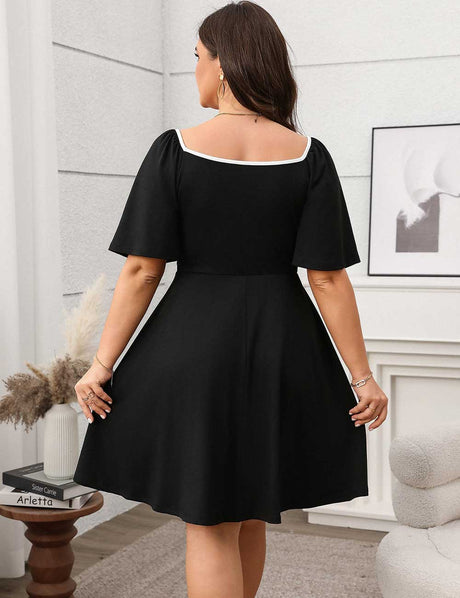 Plus Size Black Square Neck Midi Dress