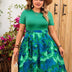 Green Plus Size Patchwork Floral Dress with Belt