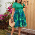 Green Plus Size Patchwork Floral Dress with Belt