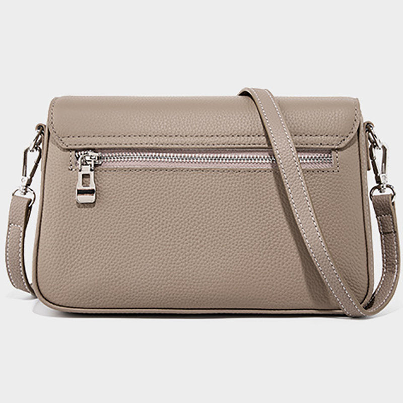 gray Genuine Leather  Square Flap Crossbody Bags back view