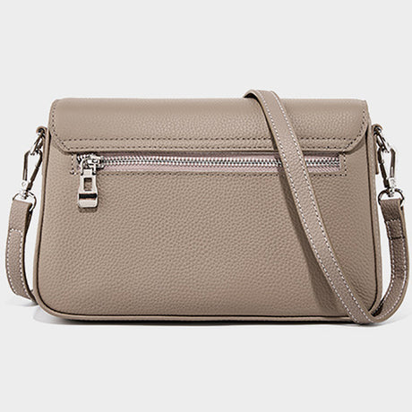gray Genuine Leather  Square Flap Crossbody Bags back view