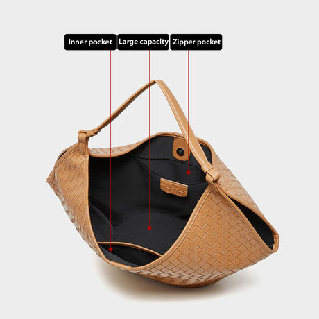 Women Leather Woven Shoulder Bags Large Tote Bag  | PRUSES-1