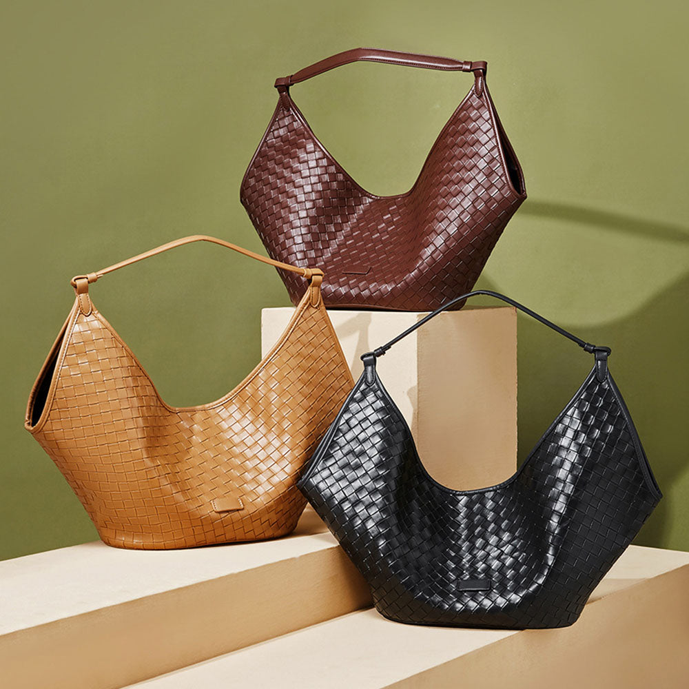 Women Leather Woven Shoulder Bags Large Tote Bag  | PRUSES®