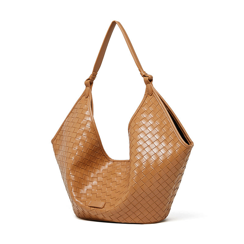Women Leather Woven Shoulder Bags Large Tote Bag  | PRUSES